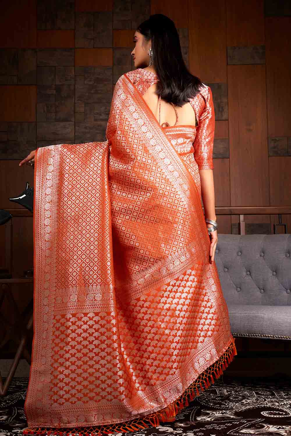 ABHIDNYA BHAVE in Starfish Orange Zari Work Kanjivaram Saree