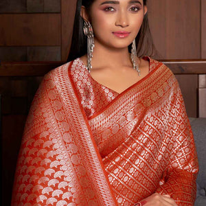 ABHIDNYA BHAVE in Starfish Orange Zari Work Kanjivaram Saree