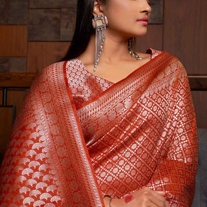 ABHIDNYA BHAVE in Starfish Orange Zari Work Kanjivaram Saree