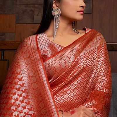 ABHIDNYA BHAVE in Starfish Orange Zari Work Kanjivaram Saree