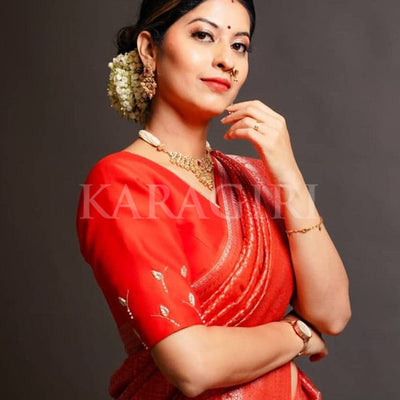 ABHIDNYA BHAVE in Starfish Orange Zari Work Kanjivaram Saree