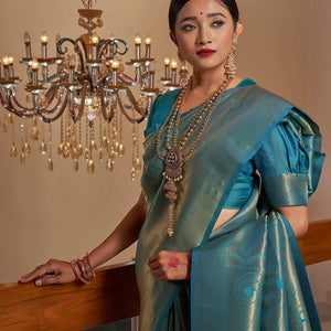 Teal Blue Kanjivaram Saree
