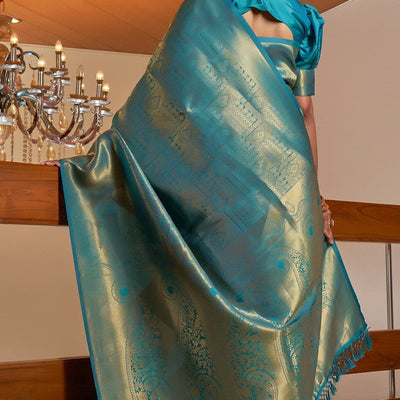 Teal Blue Kanjivaram Saree