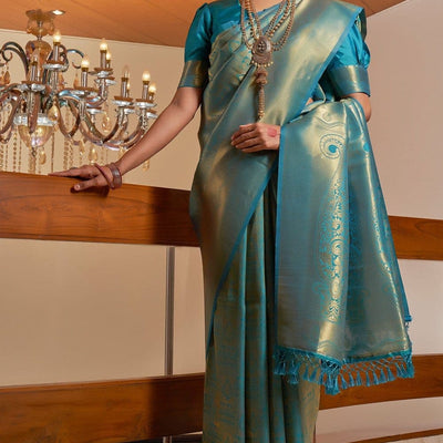 Teal Blue Kanjivaram Saree