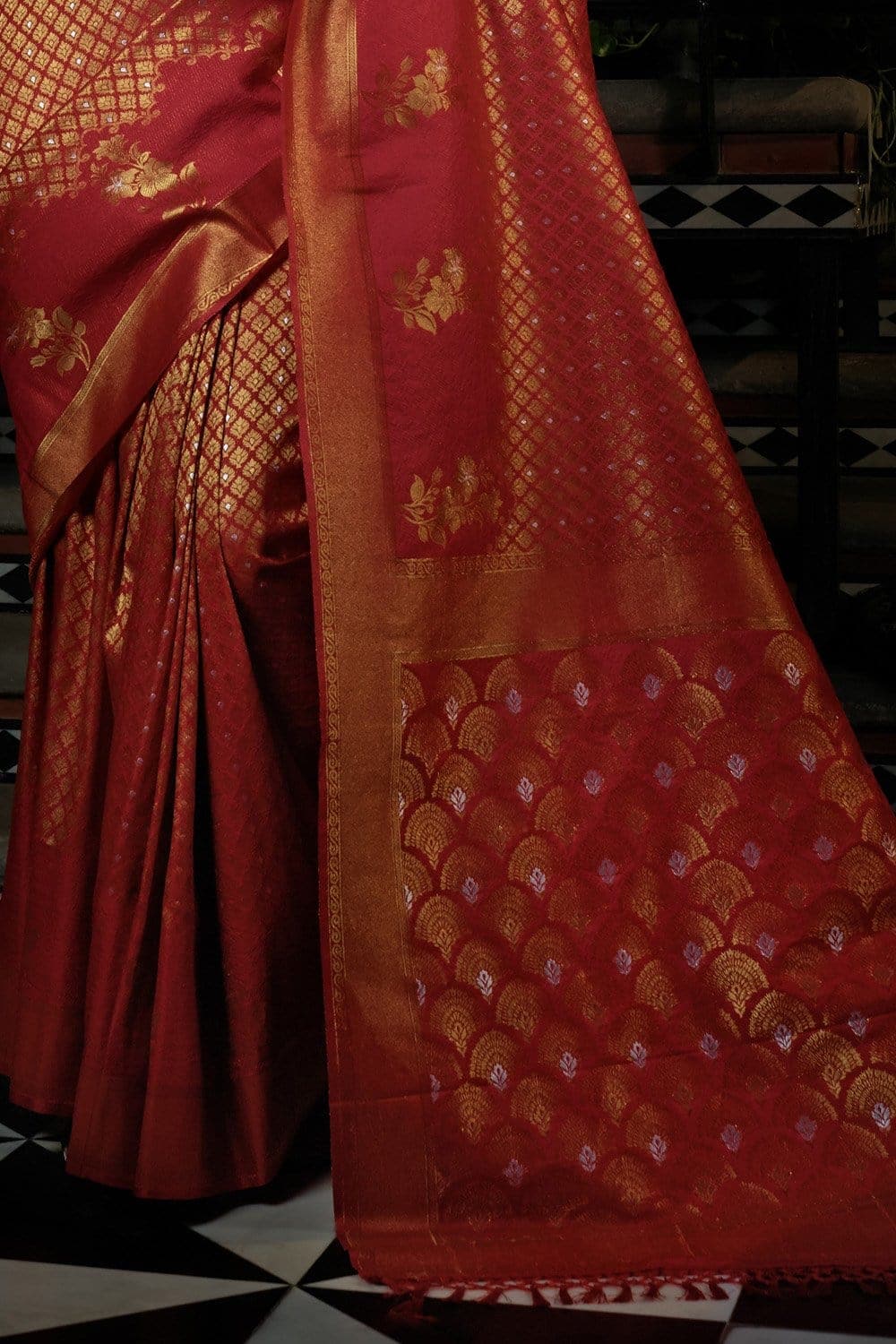 Vermillion Red Kanjivaram Saree