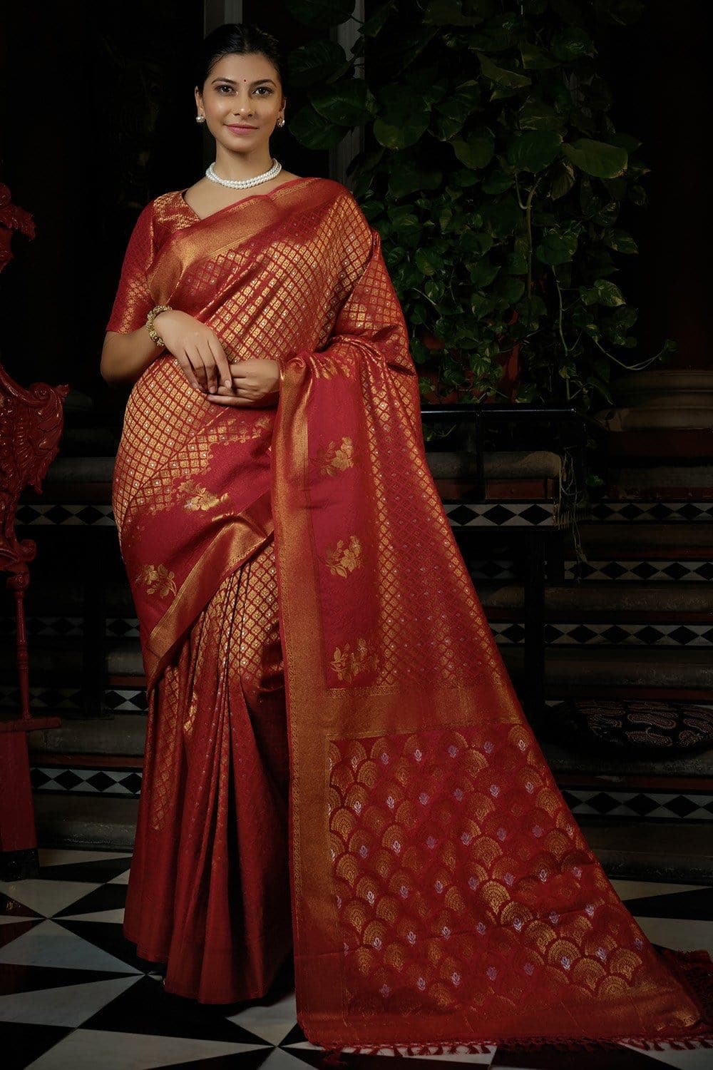 Vermillion Red Kanjivaram Saree
