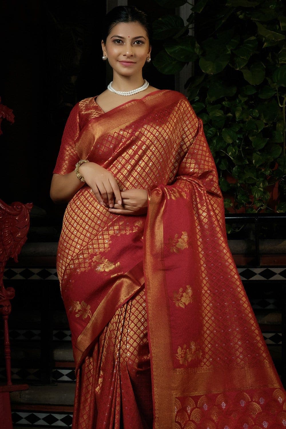 Vermillion Red Kanjivaram Saree