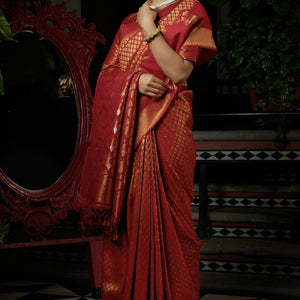 Vermillion Red Kanjivaram Saree