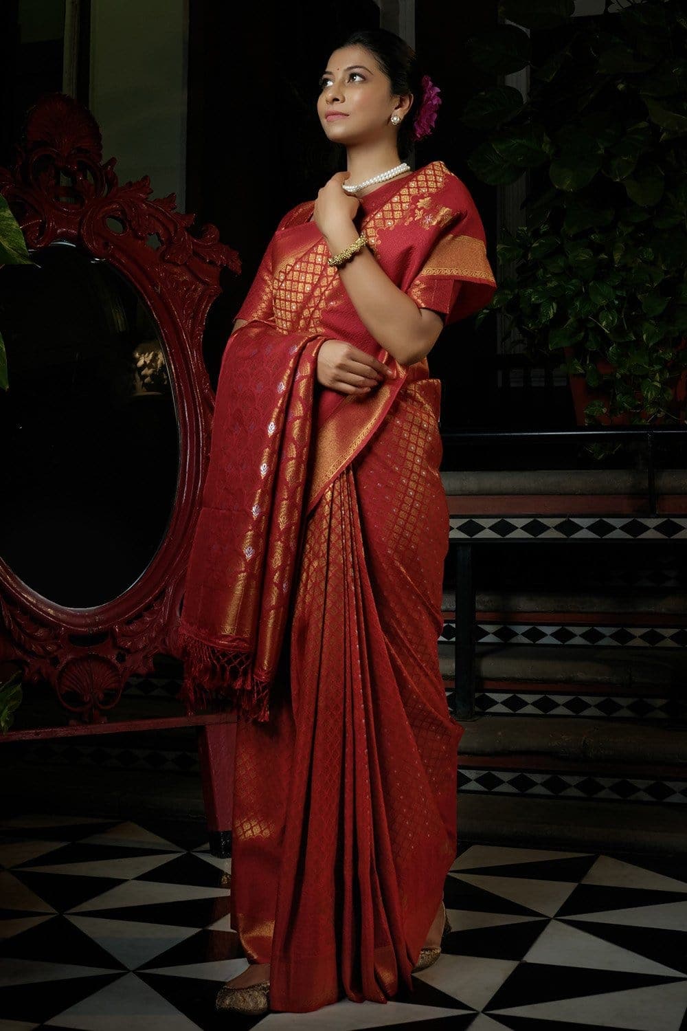 Vermillion Red Kanjivaram Saree