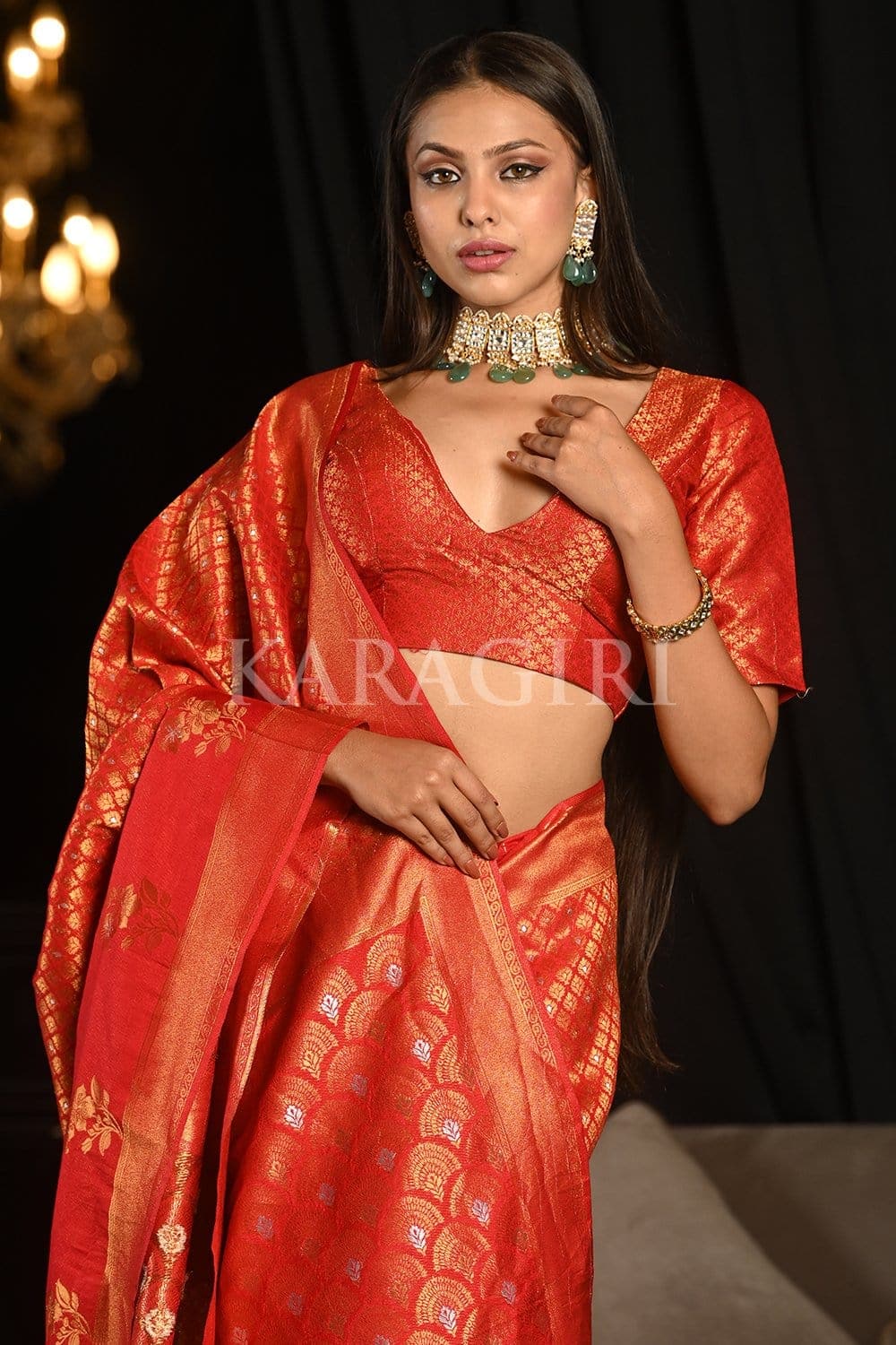 Vermillion Red Kanjivaram Saree
