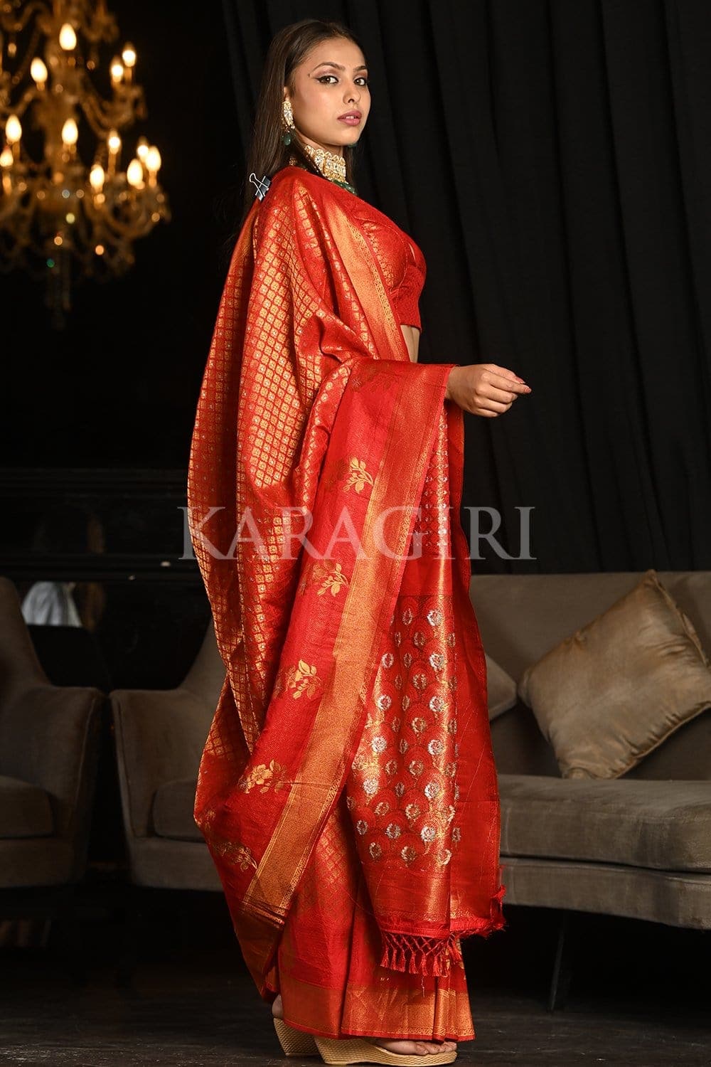 Vermillion Red Kanjivaram Saree