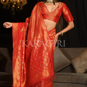 Vermillion Red Kanjivaram Saree