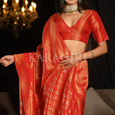 Vermillion Red Kanjivaram Saree