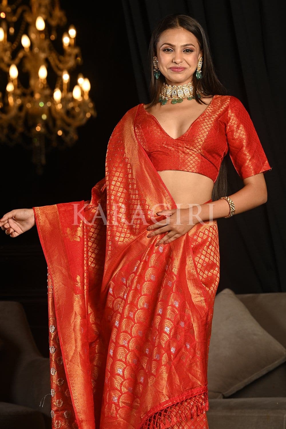 Vermillion Red Kanjivaram Saree