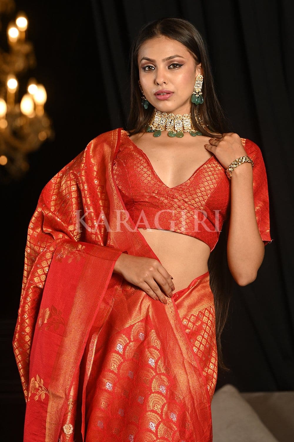 Vermillion Red Kanjivaram Saree