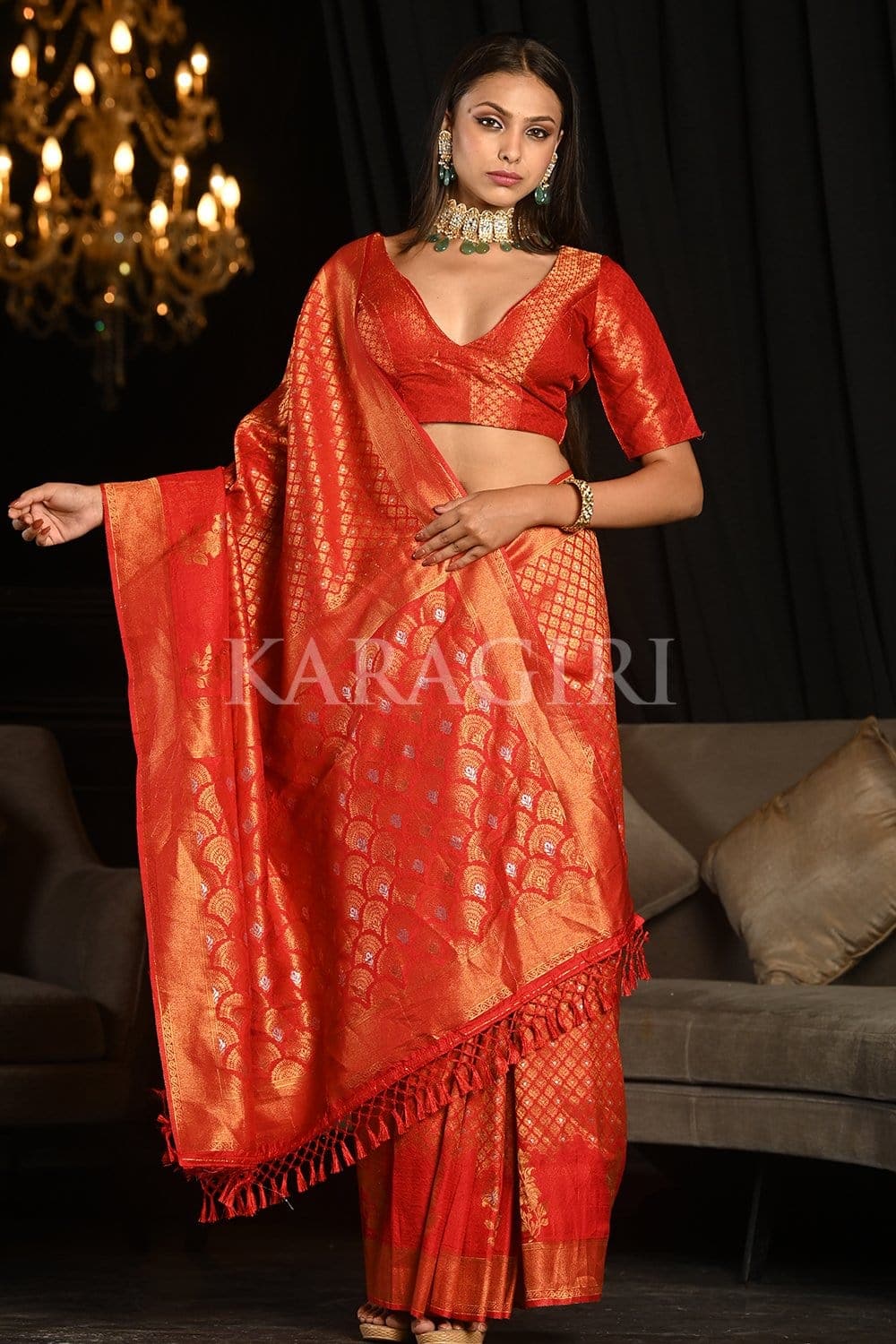 Vermillion Red Kanjivaram Saree