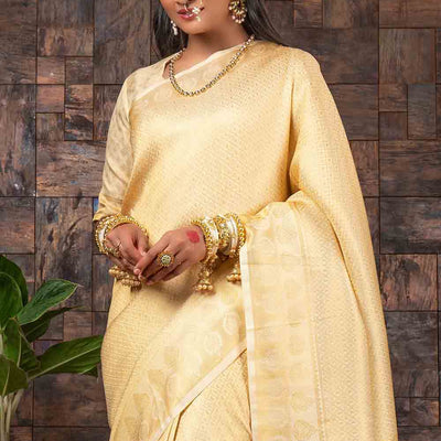 White Gold Zari Work Kanjivaram Saree