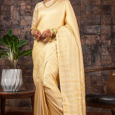 White Gold Zari Work Kanjivaram Saree
