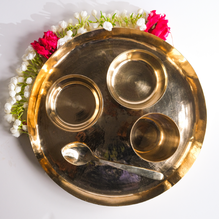 Kansa Dinner Thaali Set (11" Thaali) - 5 pieces (1 Thaali, 2 Bowls, 1 glass and 1 spoon)