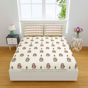 Cherry Green Boota Block Print Pure Cotton King Size Double BedSheet