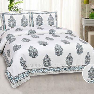 Blue  Mughal Jaal Super Fine Cotton Block Print King Size Bedsheet