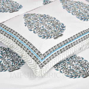 Blue  Mughal Jaal Super Fine Cotton Block Print King Size Bedsheet