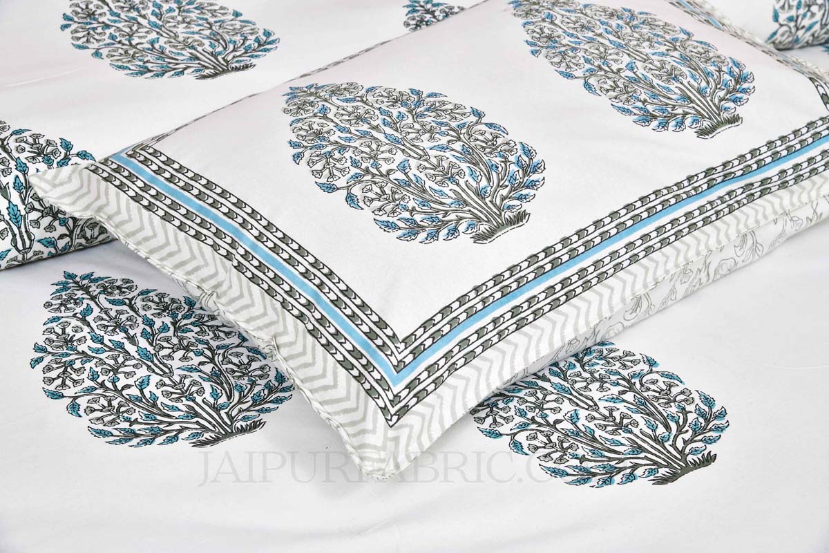 Blue  Mughal Jaal Super Fine Cotton Block Print King Size Bedsheet