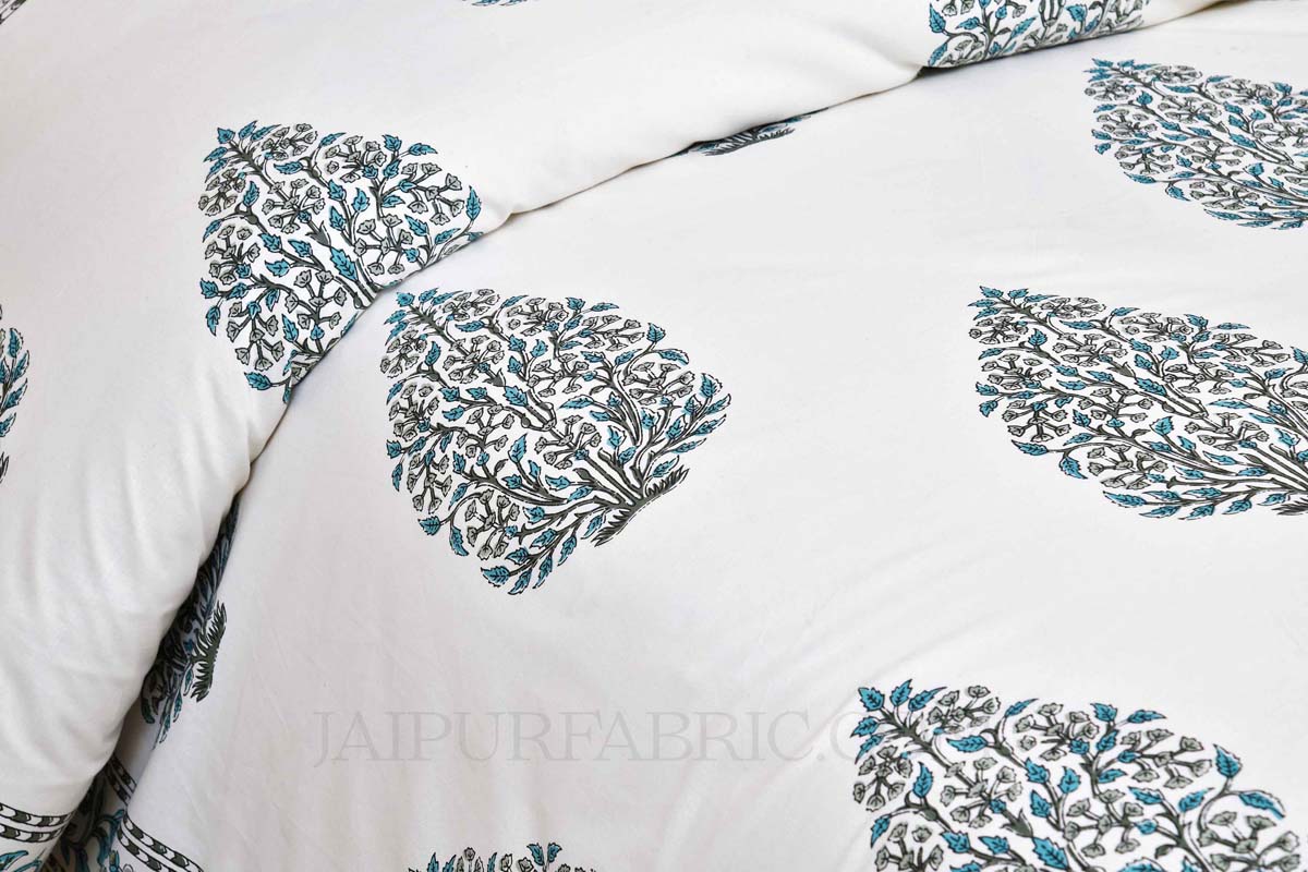 Blue  Mughal Jaal Super Fine Cotton Block Print King Size Bedsheet