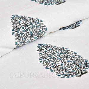 Blue  Mughal Jaal Super Fine Cotton Block Print King Size Bedsheet