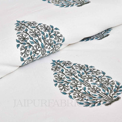Blue  Mughal Jaal Super Fine Cotton Block Print King Size Bedsheet