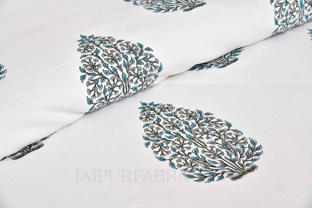 Blue  Mughal Jaal Super Fine Cotton Block Print King Size Bedsheet
