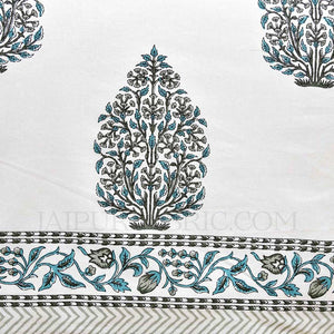 Blue  Mughal Jaal Super Fine Cotton Block Print King Size Bedsheet