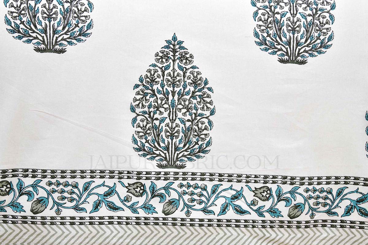 Blue  Mughal Jaal Super Fine Cotton Block Print King Size Bedsheet