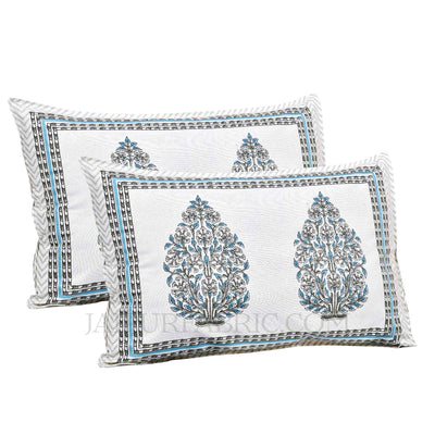 Blue  Mughal Jaal Super Fine Cotton Block Print King Size Bedsheet