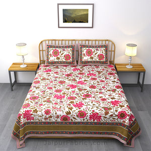 Exotic Floral Pink Khari Gold King Size Bedsheet