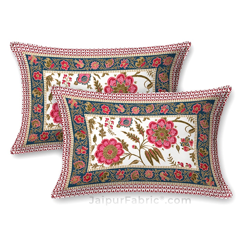 Exotic Floral Pink Khari Gold King Size Bedsheet