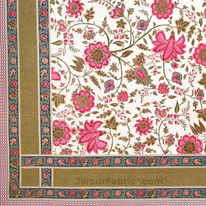 Exotic Floral Pink Khari Gold King Size Bedsheet