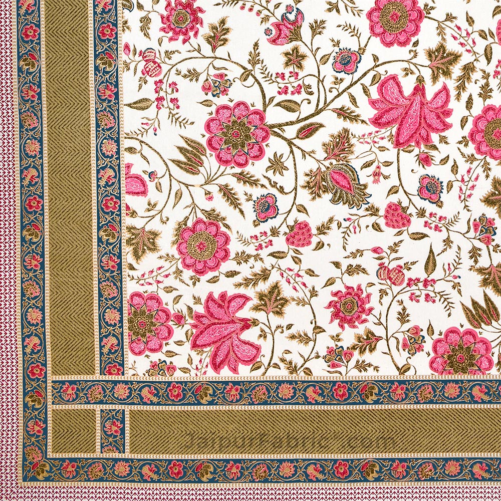 Exotic Floral Pink Khari Gold King Size Bedsheet
