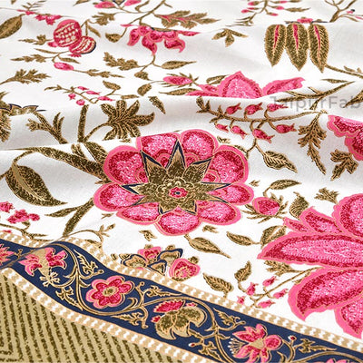 Exotic Floral Pink Khari Gold King Size Bedsheet