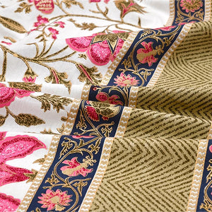 Exotic Floral Pink Khari Gold King Size Bedsheet