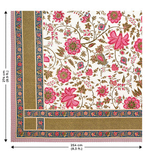 Exotic Floral Pink Khari Gold King Size Bedsheet