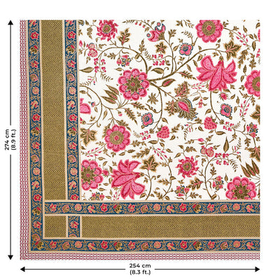 Exotic Floral Pink Khari Gold King Size Bedsheet
