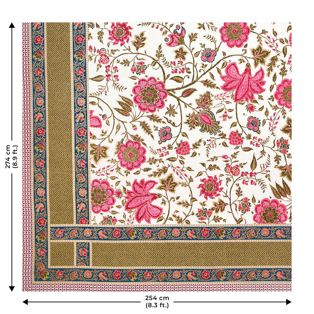 Exotic Floral Pink Khari Gold King Size Bedsheet