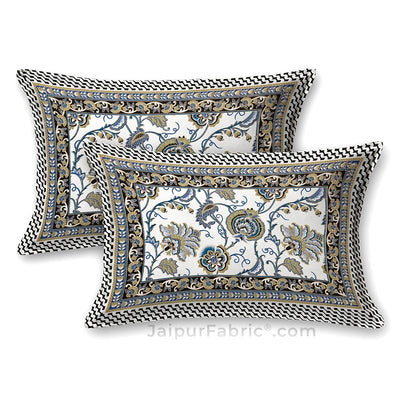 Floral Tales Blue Khari Gold King Size Bedsheet