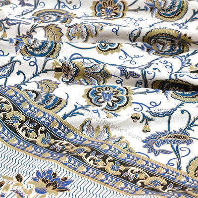 Floral Tales Blue Khari Gold King Size Bedsheet
