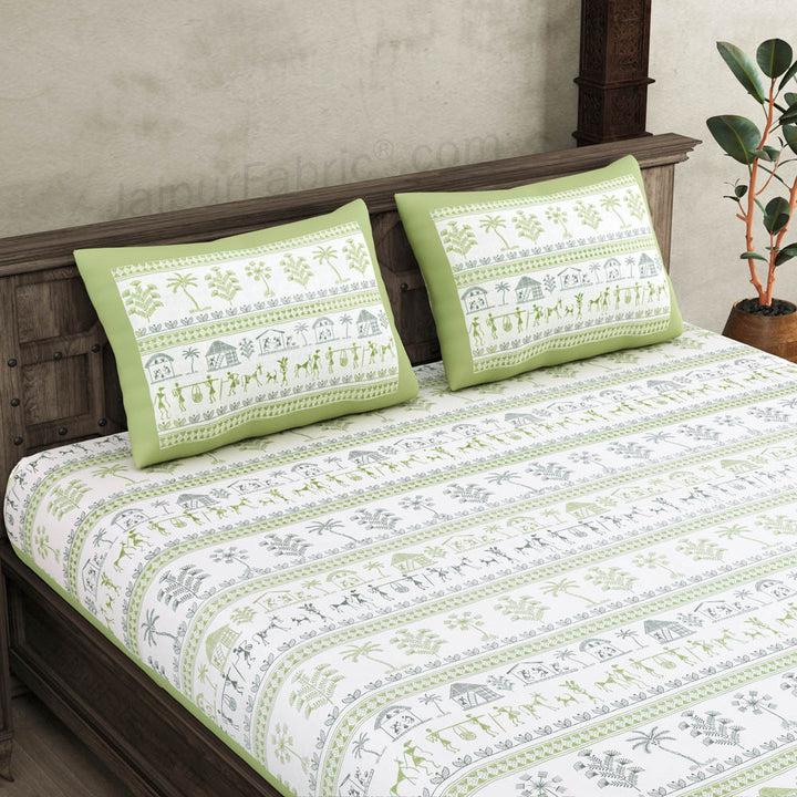 Urban Tribals Green and Blue Super King Size 10 Feet Wide Premium Cotton Bedsheet Combo of 2