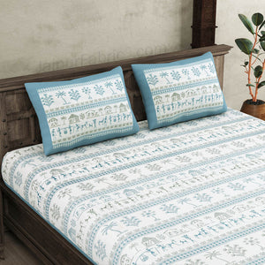 Urban Tribals Green and Blue Super King Size 10 Feet Wide Premium Cotton Bedsheet Combo of 2