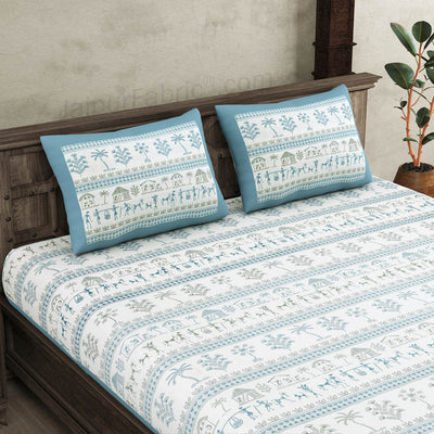 Urban Tribals Green and Blue Super King Size 10 Feet Wide Premium Cotton Bedsheet Combo of 2