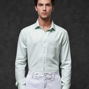 Rare Rabbit Mens Kinate Pastel Green Full Sleeve Solid Houndstooth Check Shirt