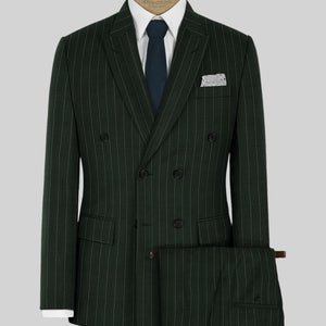 Kingsman Double Breasted Green Stripe Wool Suit